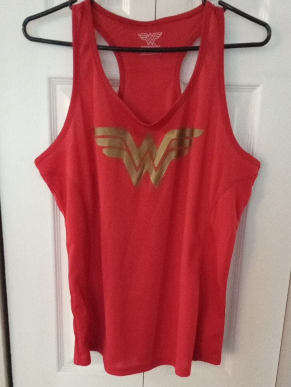 Women's Red Racerback Tank with Gold Emblem - Wonder-Inspired Active Top